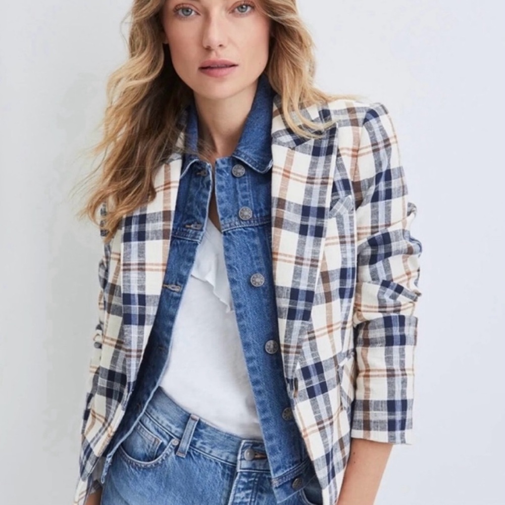 Veronica Beard Hosanna Plaid Cropped Dickey Jacket Blazer Size 8 Business Casual